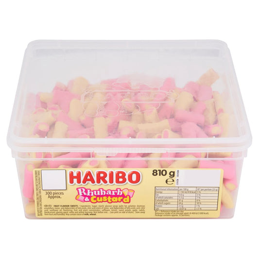 HARIBO Rhubarb & Custard Chewy Sweets Tub 810g – 6 x 300s