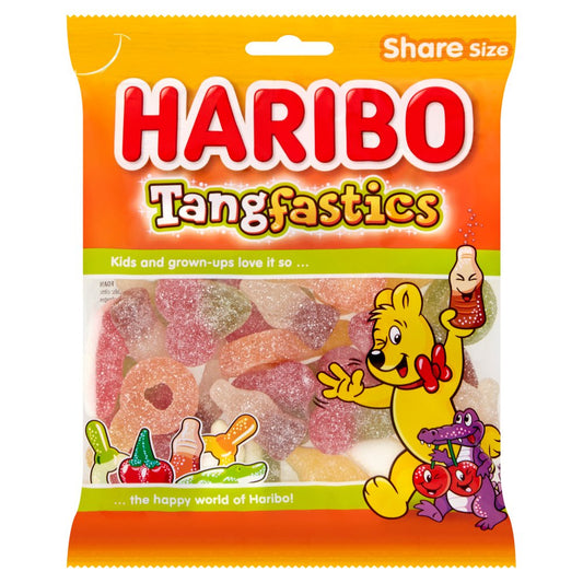 HARIBO Tangfastics Fruit & Cola Flavour Fizzy Jelly Sweets Sharing Bag 160g – 12 x 160g