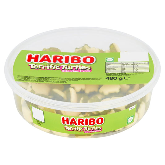 HARIBO Terrific Turtles Bubblegum Flavour Jelly & Foam Sweets Tub 480g – 1 x 150pc