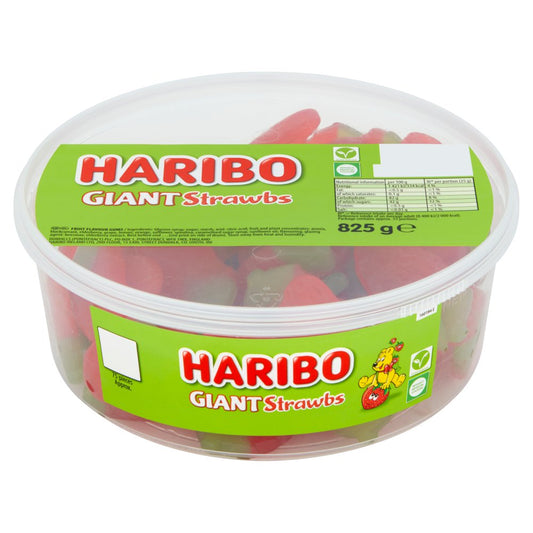 HARIBO Giant Strawbs Strawberry Flavour Chewy Jelly Sweets Tub 825g – 6 x 75pc