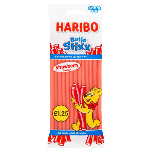 HARIBO Balla Stixx Chewy Strawberry Flavour Sweets Sharing Bag 140g – 12 x 140g