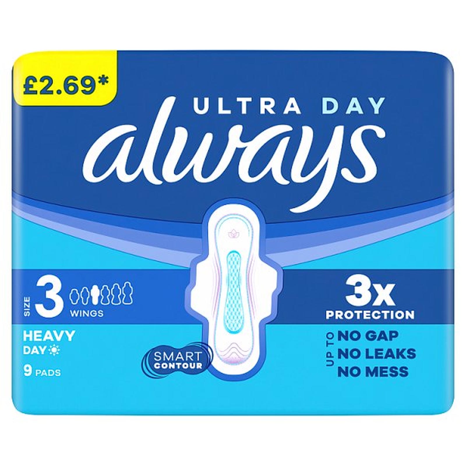 Always Ultra Sanitary Towels Heavy Flow Day (Size 3) Wings 9 Pads