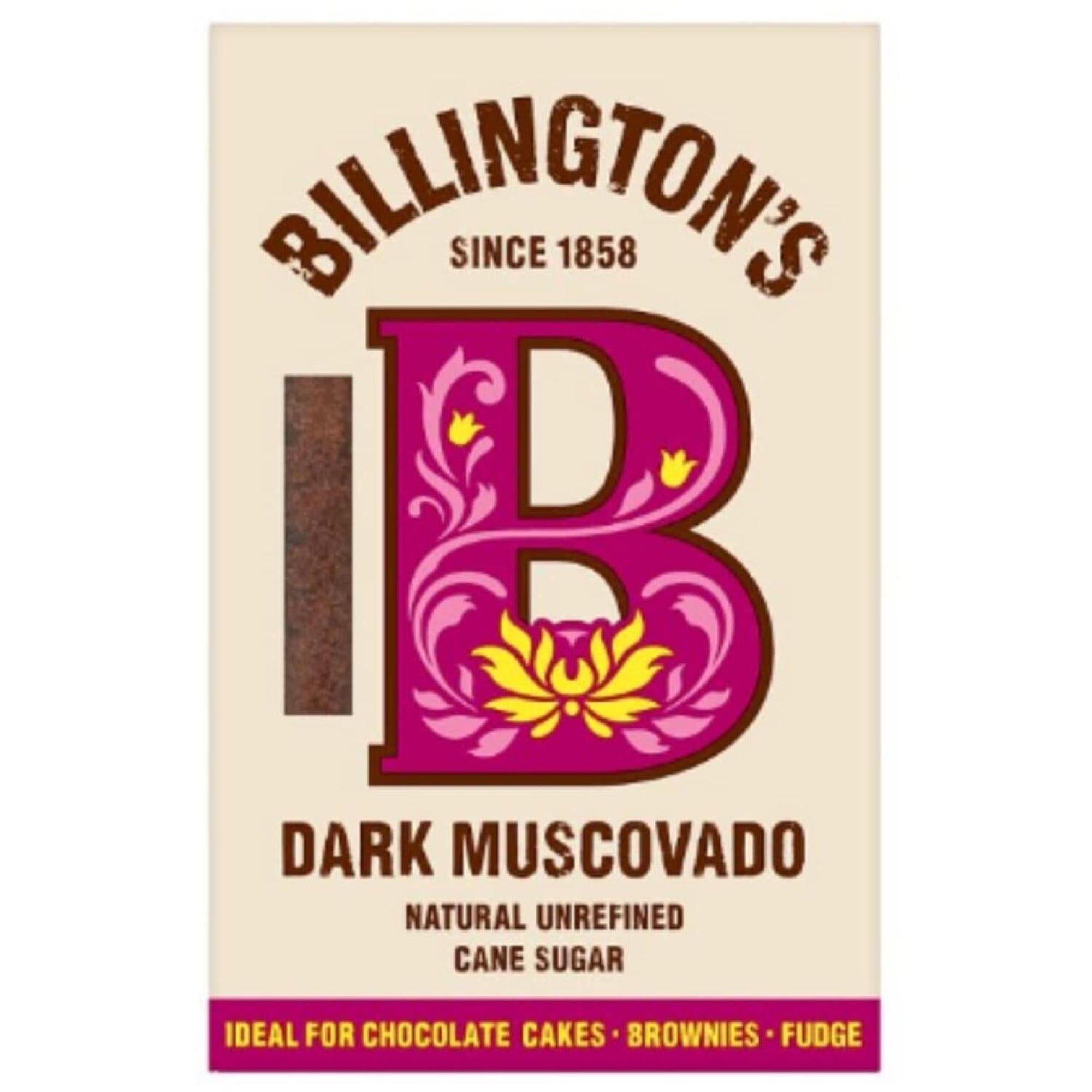Billington's Dark Muscovado Natural Unrefined Cane Sugar 500g 1 x 500g For Baking And Cooking