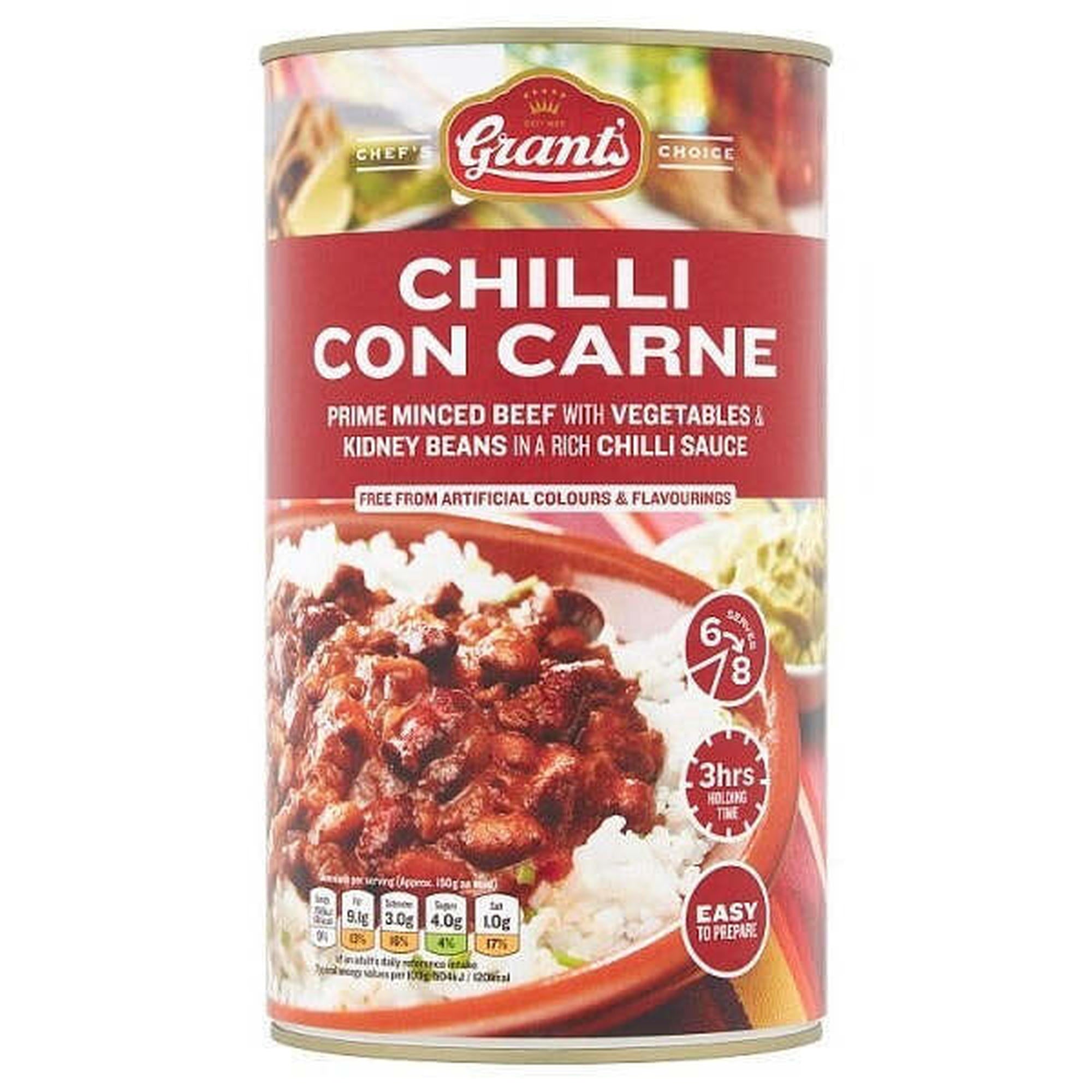 Grant's Chilli Con Carne Ready Meal 1.2kg Bulk Catering Size Case of 6 x 1.2kg Foodservice