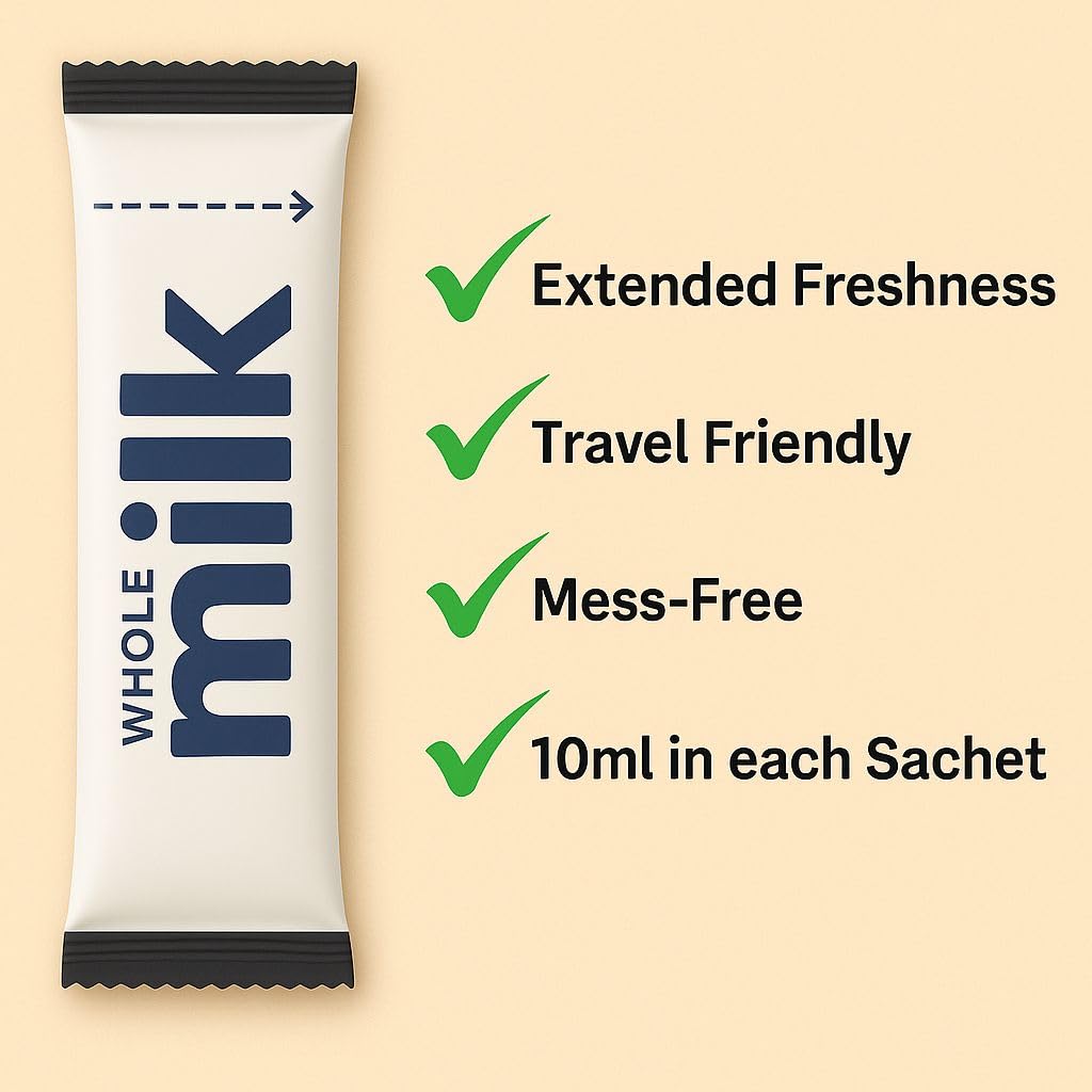 Lakeland UHT Milk Sachets 10ml Single-Use Portions For Coffee On The Go For Office And Travel Use