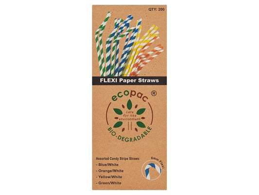 Ecopac 200 Assorted Candy Stripe Straws – 1 x 200s