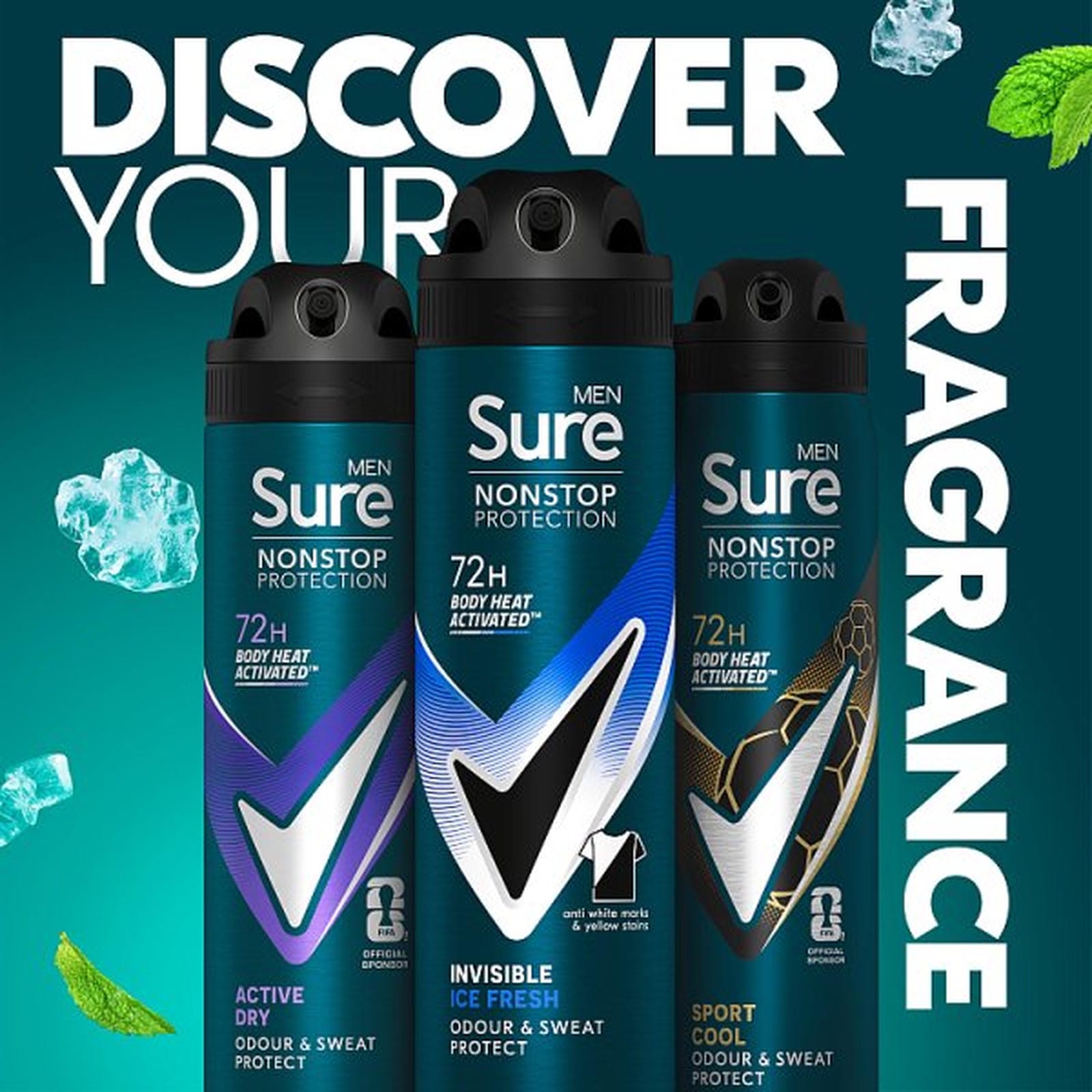 Sure Men Nonstop Protection Anti-Perspirant Aerosol Invisible Ice Fresh 150 ml