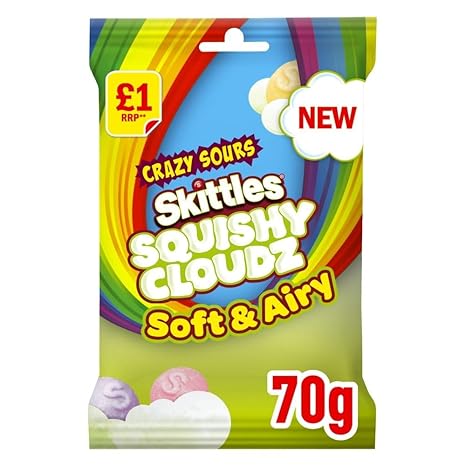 Skittles Squishy Cloudz Chewy Sweets Fruit Flavoured Sweets Treat Bag £1 PMP 70g – 14 x 70g