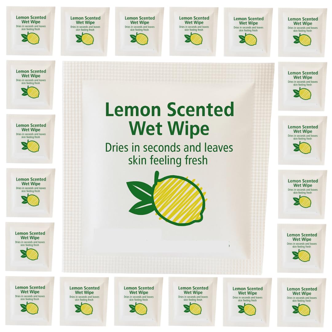 Preema Hand Wipes Lemon Scented Wet Towelettes 100 Pack Individually Wrapped For Travel