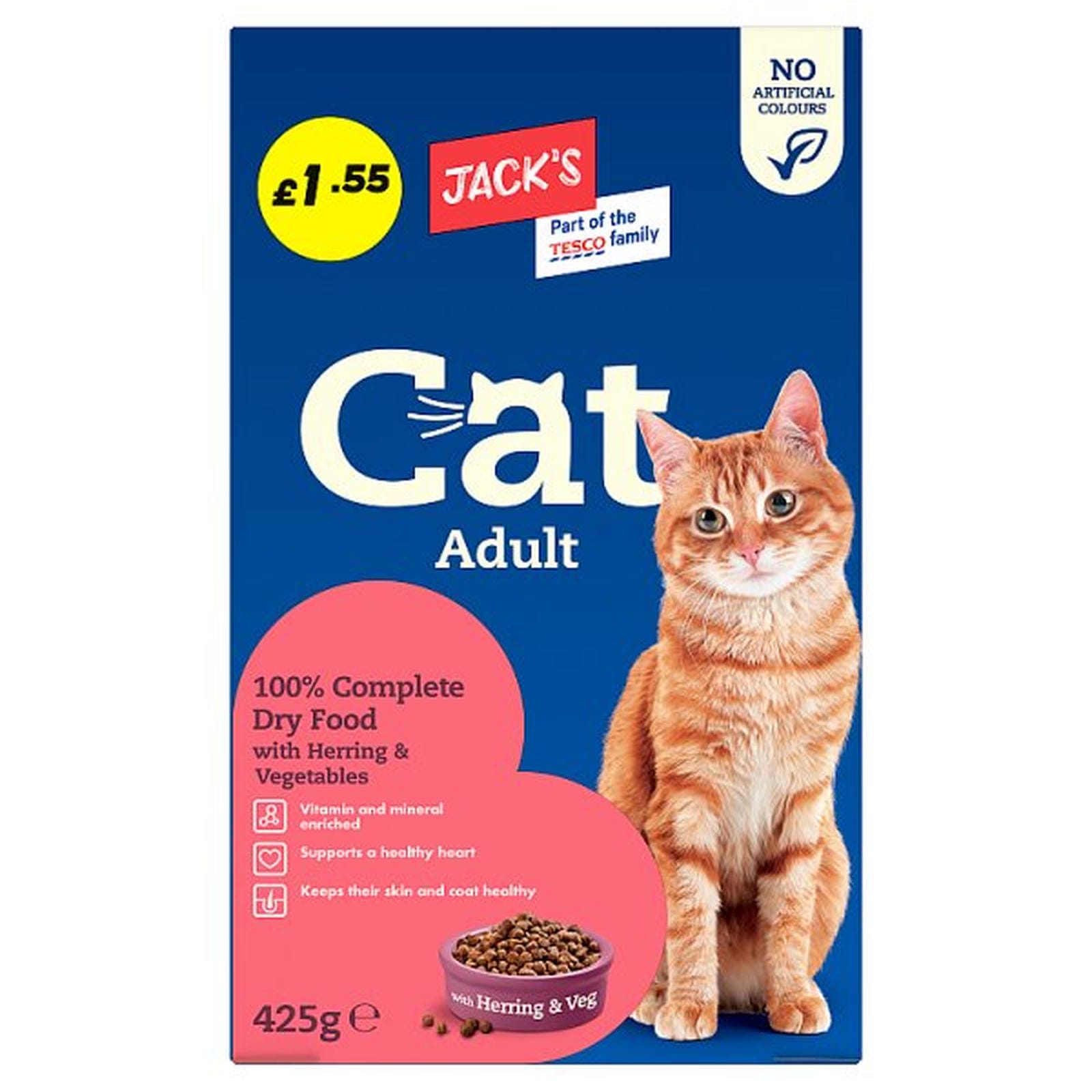 Jack's Cat Adult 100% Complete Dry Food with Herring & Vegetables 425g