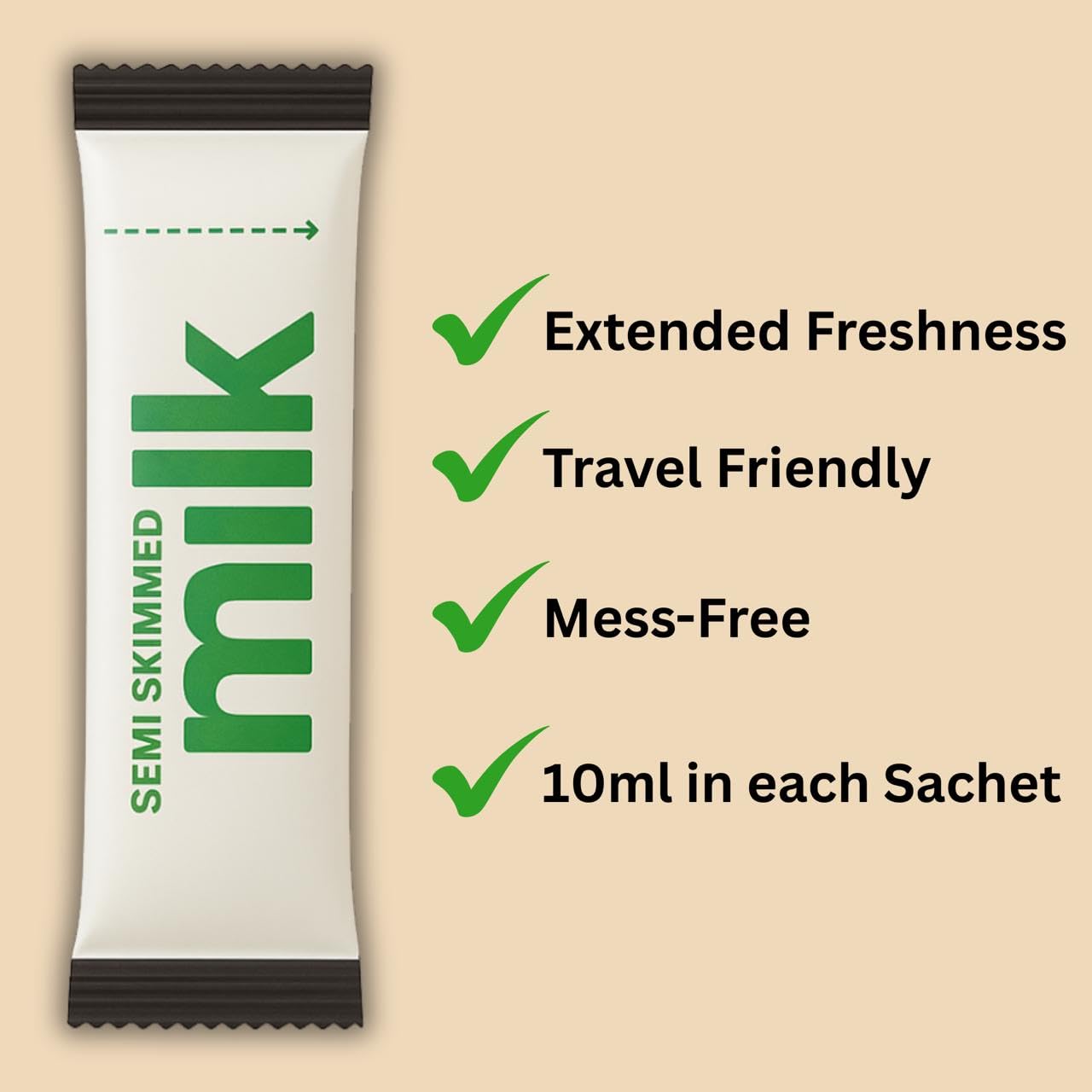 Lakeland UHT Milk Sachets 10ml Single-Use Portions For Coffee On The Go For Office And Travel Use