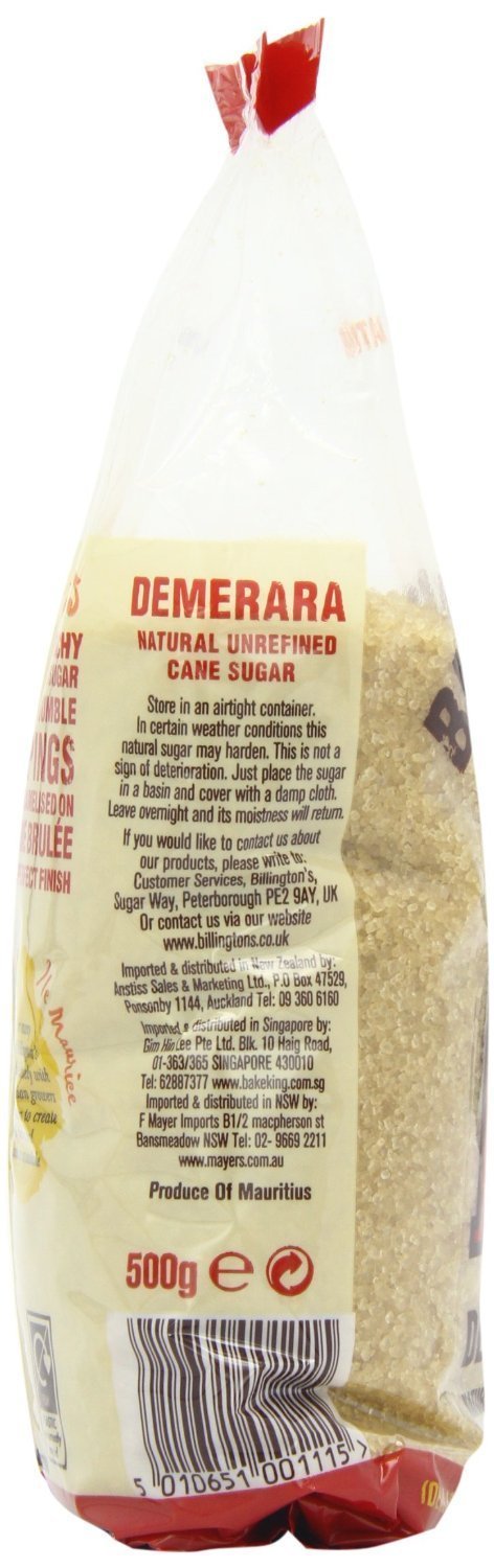 Billington's Sugar Demerara Cane Natural Unrefined Raw Sugar For Coffee And Baking 500g Pack of 2