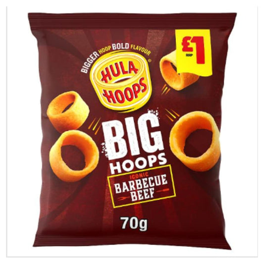 Hula Hoops Big Hoops BBQ Beef Crisps 70g, £1.25 PMP – 20 x 70g