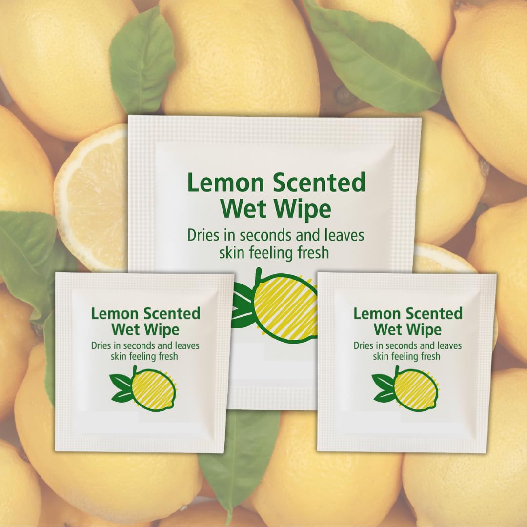 Preema Hand Wipes Lemon Scented Wet Towelettes 100 Pack Individually Wrapped For Travel