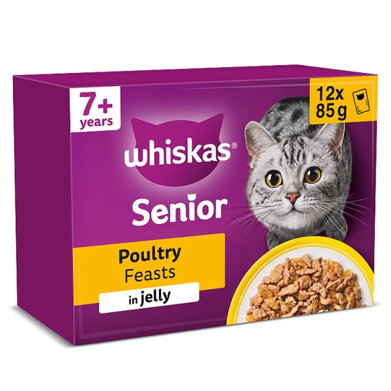 WHISKAS Senior 7+ POULTRY Feasts Wet Cat Food Pouches in Jelly 12 x 85g