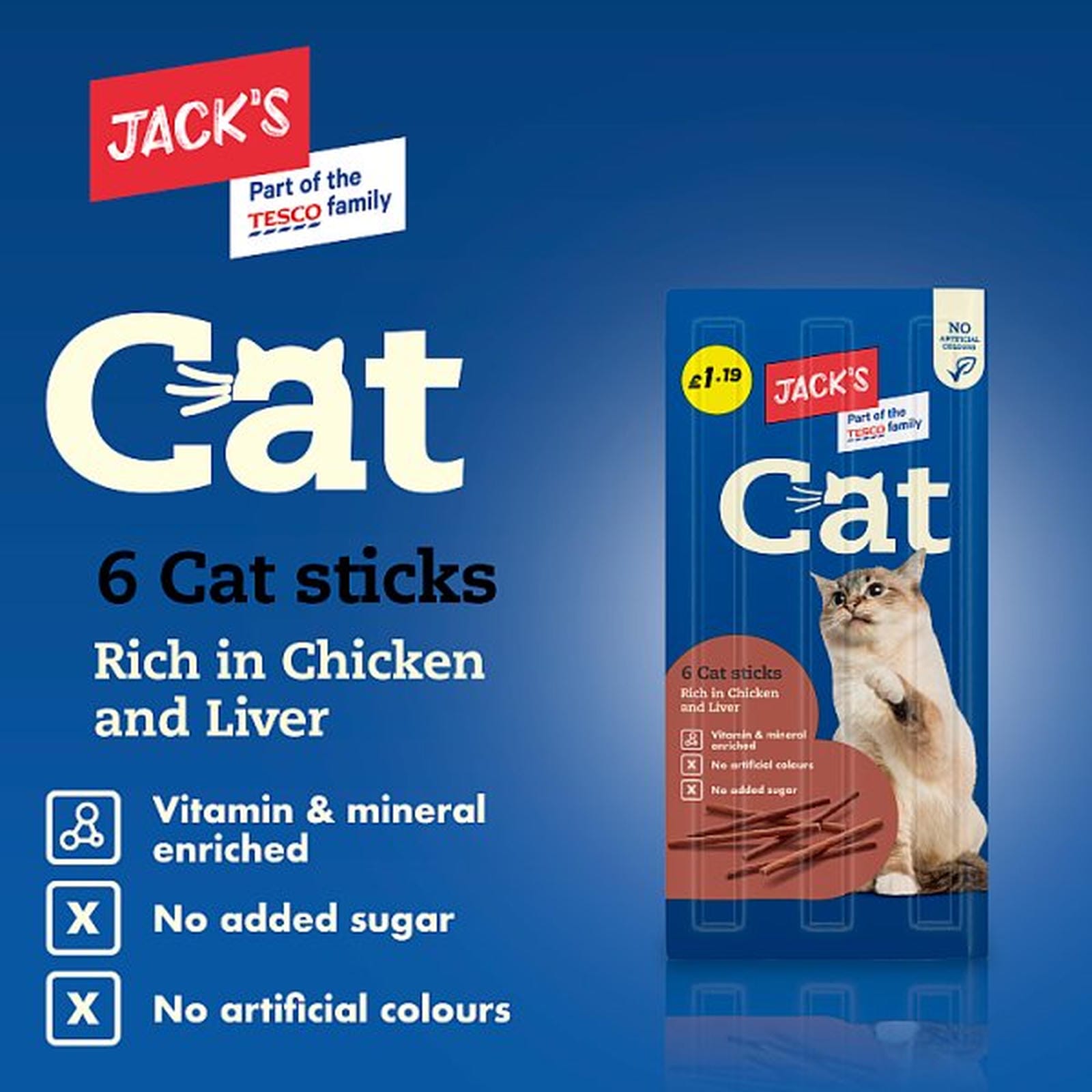 Jack's 6 Cat Sticks Rich in Chicken and Liver 30g
