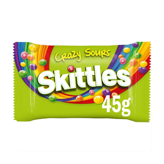 Skittles Vegan Chewy Crazy Sour Sweets Fruit Flavoured Bag 45g – 36 x 45g