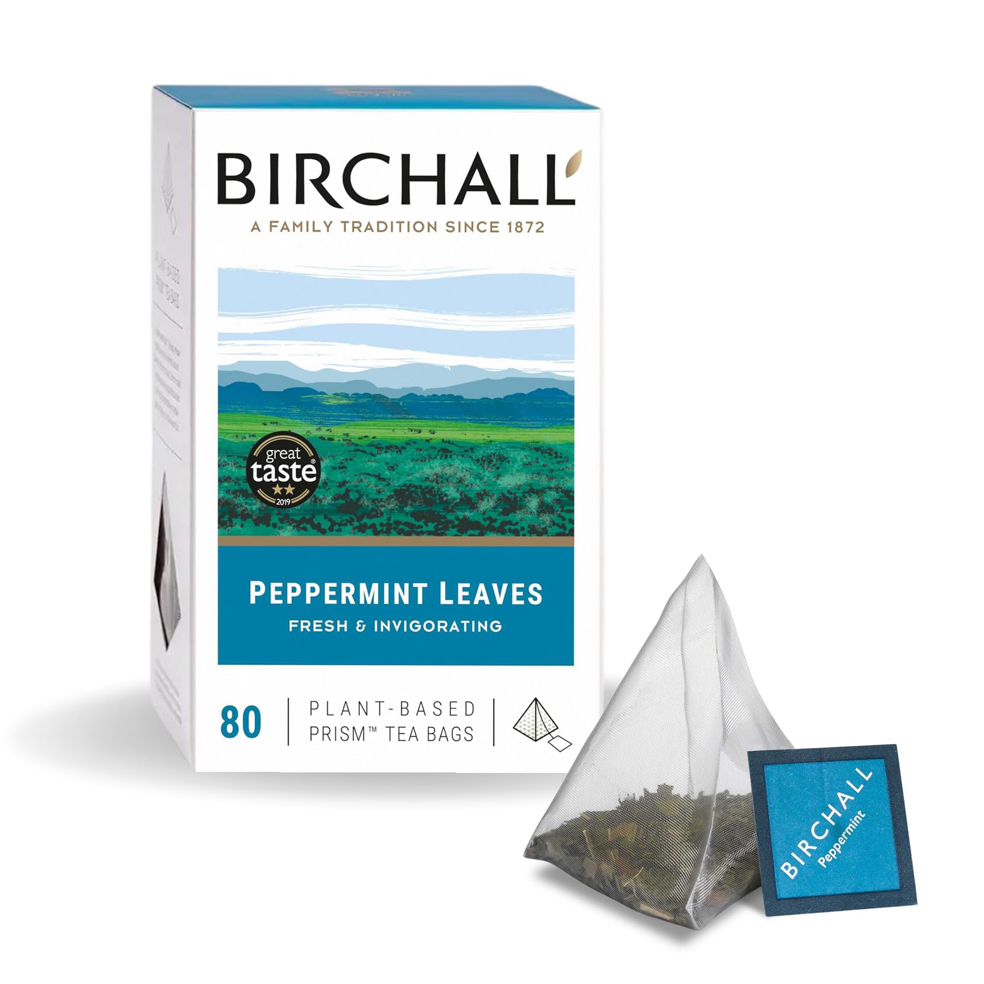 Birchall Peppermint Tea Bags Caffeine Free 80-Count Plant-Based Prism Rich Mint Aroma Suitable for Vegans