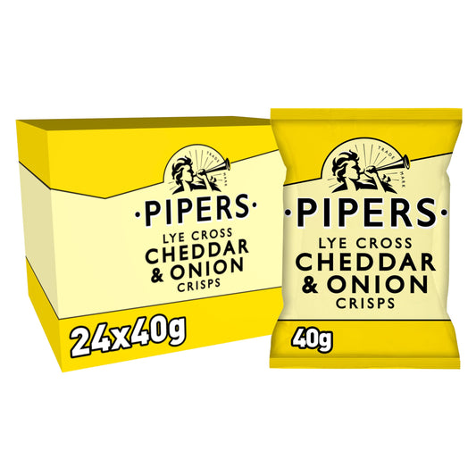 Pipers Lye Cross Cheddar & Onion Crisps 40g – 24 x 40g