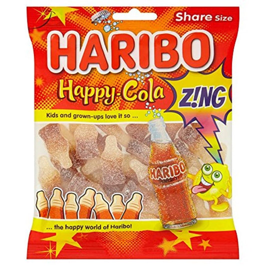 HARIBO Happy Cola Zing Fizzy & Jelly Sweets Sharing Bag 140g – 12 x 140g
