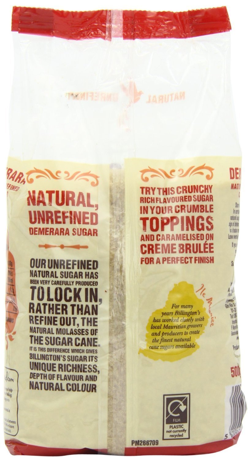 Billington's Sugar Demerara Cane Natural Unrefined Raw Sugar For Coffee And Baking 500g Pack of 2