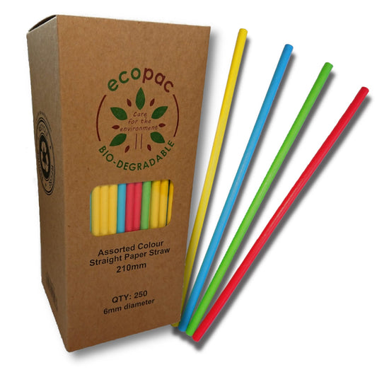 Ecopac Bio-Degradable 250 Neon Mini Cocktail Paper Straws – 1 x 250s