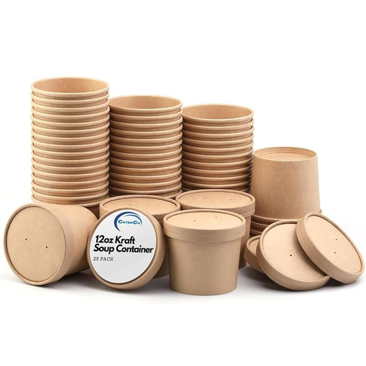 CaterPro Premium 40 Kraft Food Pots with Plastic PP Lids 340ml – 7 x 40s