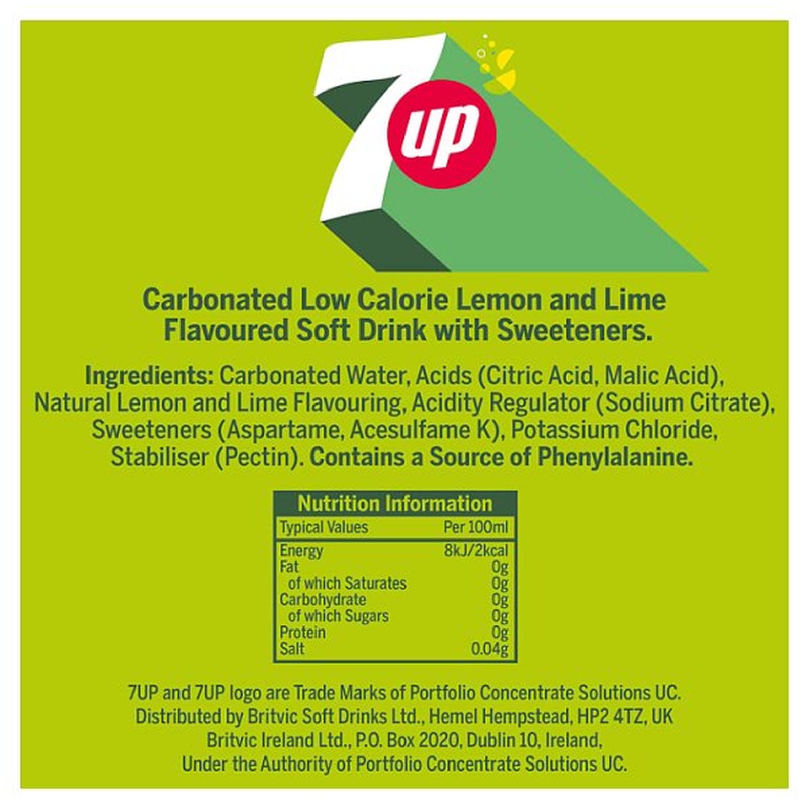 7UP Zero Sugar Free Lemon & Lime Can 330ml