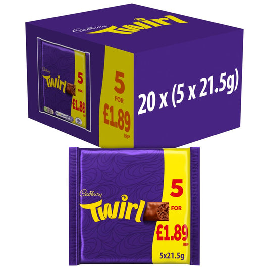 Cadbury Twirl Chocolate Bar 5 Pack Multipack £1.89 PMP 107.5g – 20 x 5pk