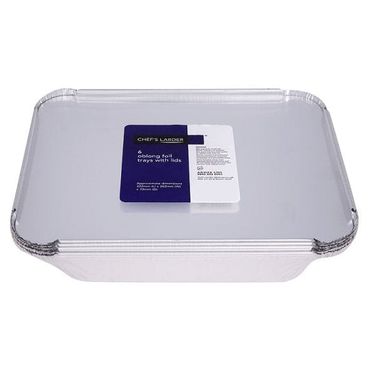 Chef's Larder 6 Oblong Foil Trays with Lids 322mm – 12 x 6pk