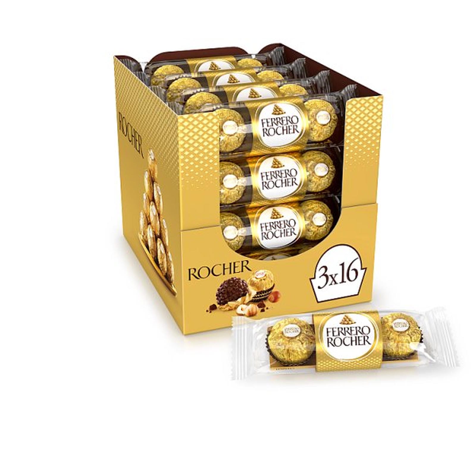 Ferrero Rocher Milk Chocolate Hazelnut Pralines Treat Pack 3 Pieces 37.5g
