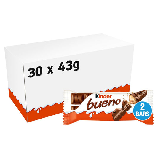Kinder Bueno Milk Chocolate and Hazelnut Twin Bars Single Pack 43g – 30 x 43g