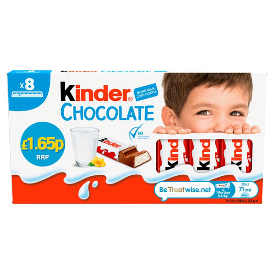 Kinder Small Chocolate Bars Multipack 8 x 12.5g PMP – 10 x 100g