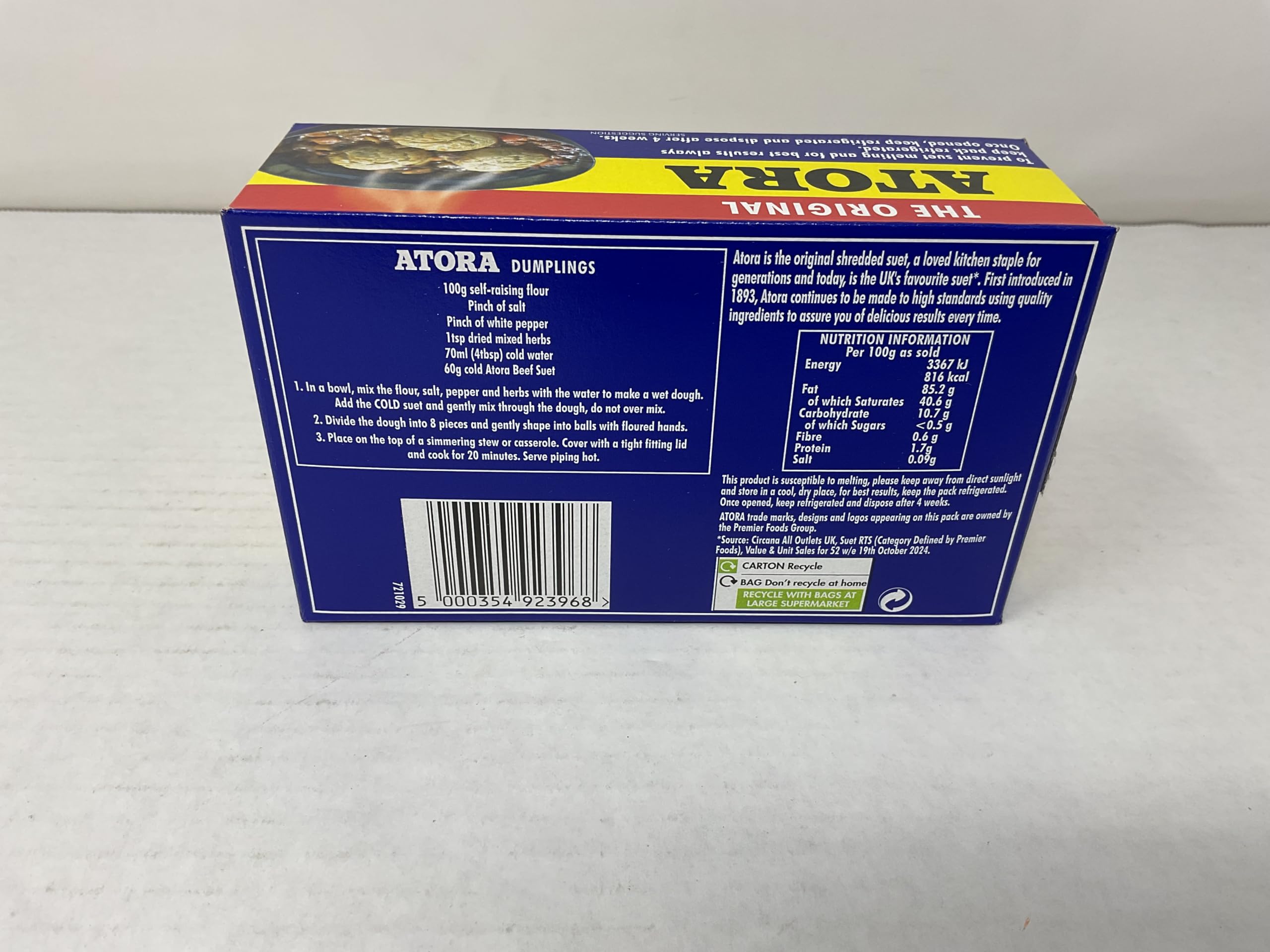 Atora Shredded Beef Suet 240 g Pack Of 2 For Pastry And Cooking In UK Home Baking