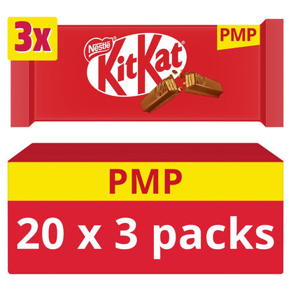 KitKat 4 Finger Milk Chocolate Biscuit Bar 3 Pack Multipack 124.5g PMP £1.85 – 20 x 3pk