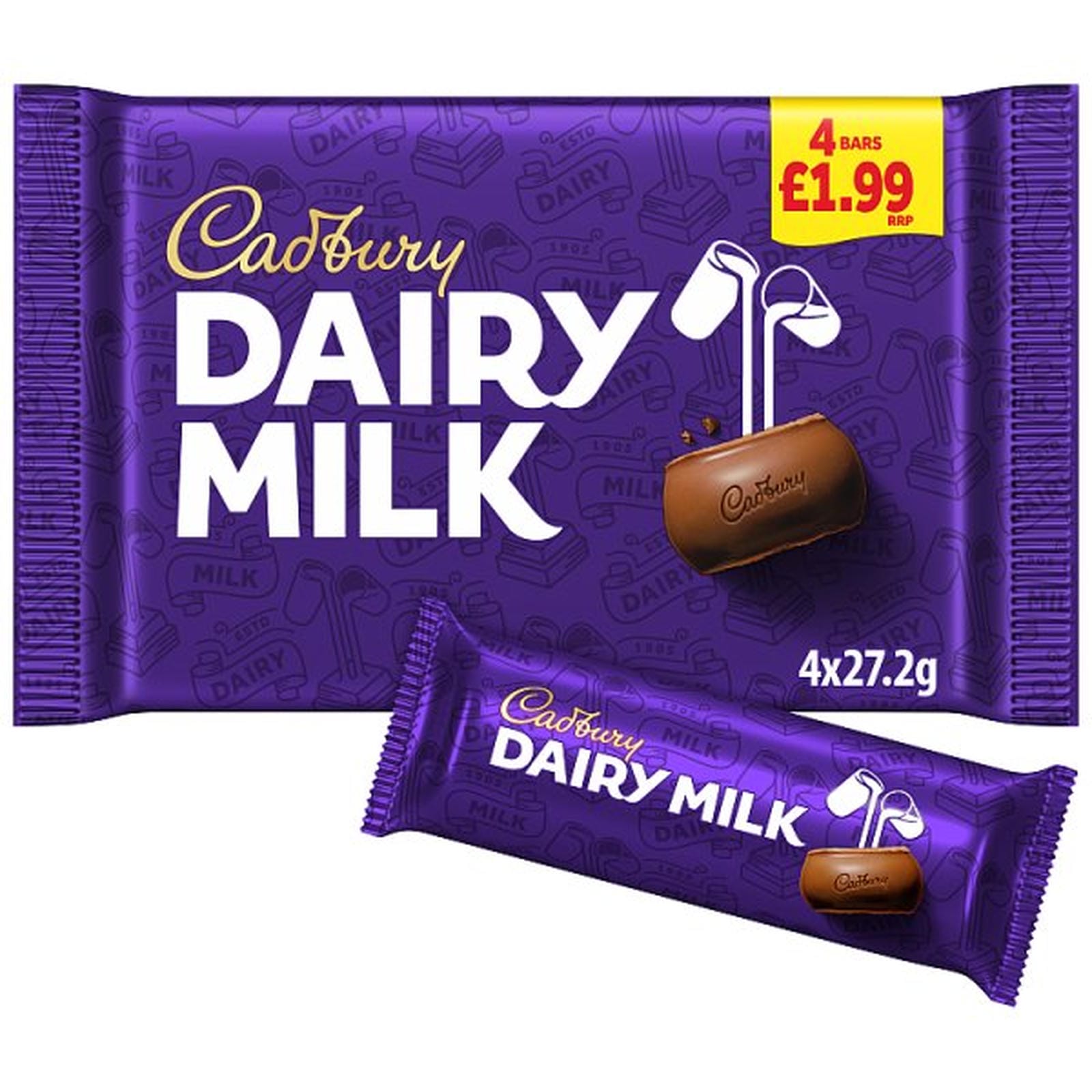 Cadbury Dairy Milk Chocolate Bar 4 Pack Multipack £1.99 PMP 108.8g