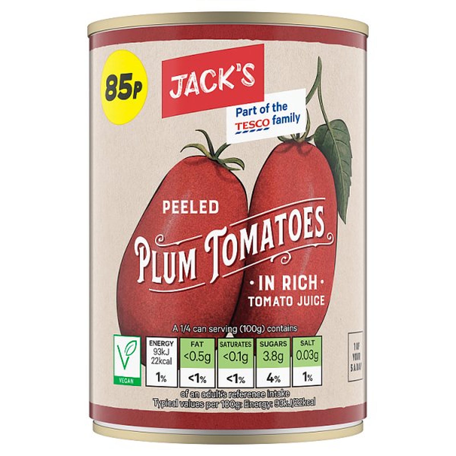 Jack's Peeled Plum Tomatoes in Rich Tomato Juice 400g