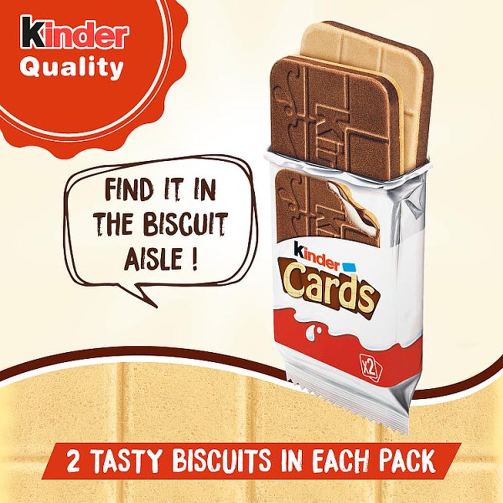 Kinder Cards Milk Chocolate Wafer Biscuit Snack Bar Twin Pack 25.6g PMP