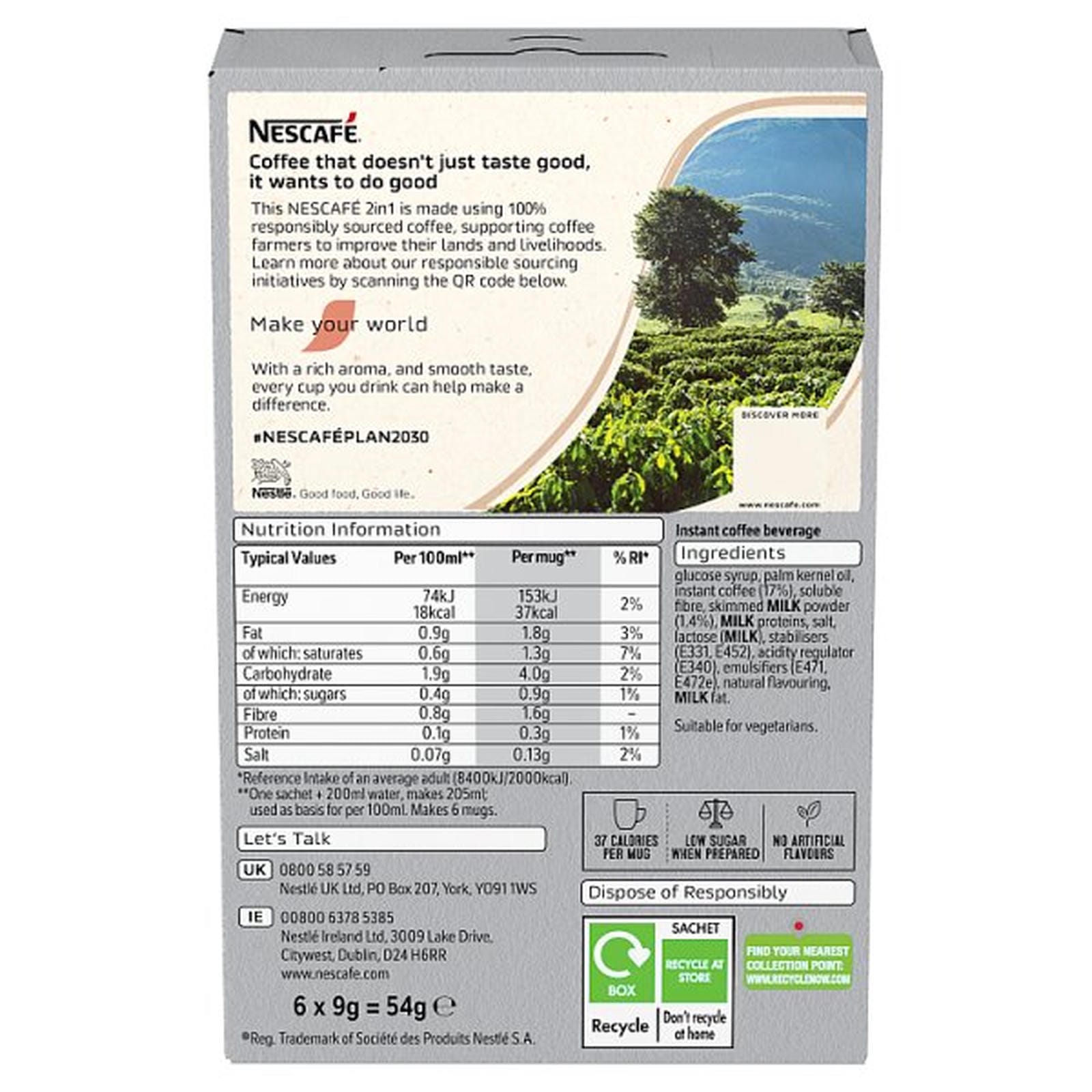 Nescafé 2 in 1 6 x 9g (54g)