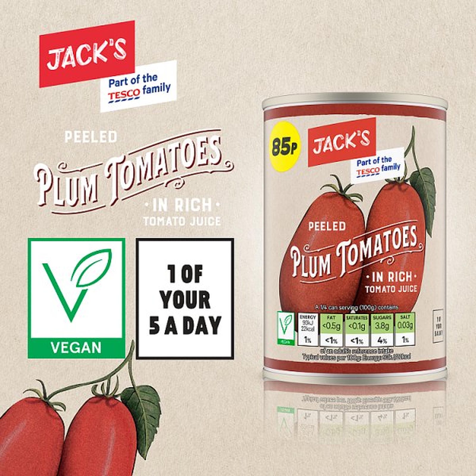 Jack's Peeled Plum Tomatoes in Rich Tomato Juice 400g