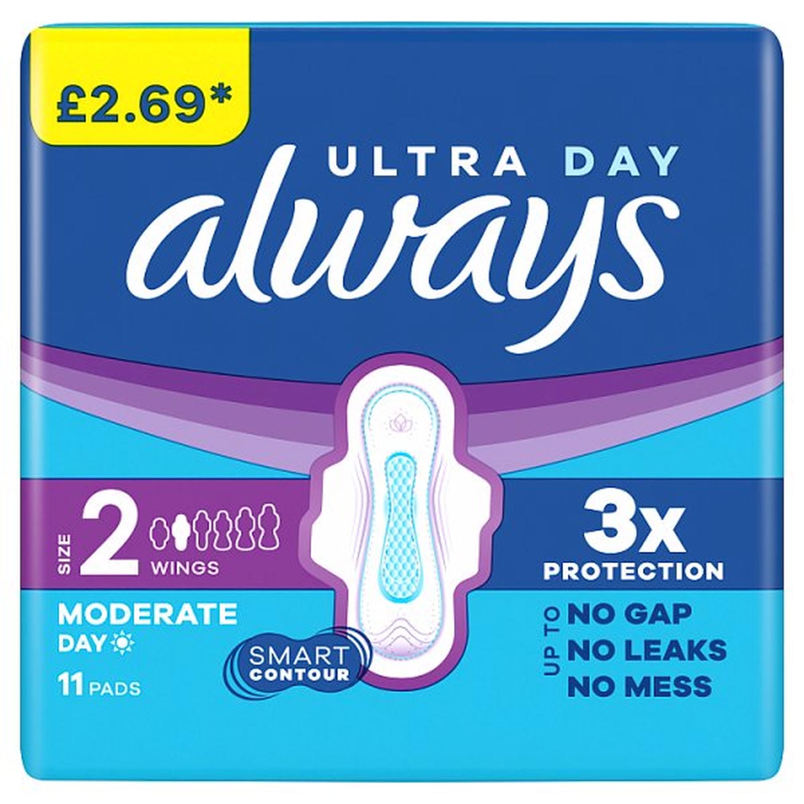 Always Ultra Sanitary Towels Moderate Flow Day (Size 2) Wings 11 Pads
