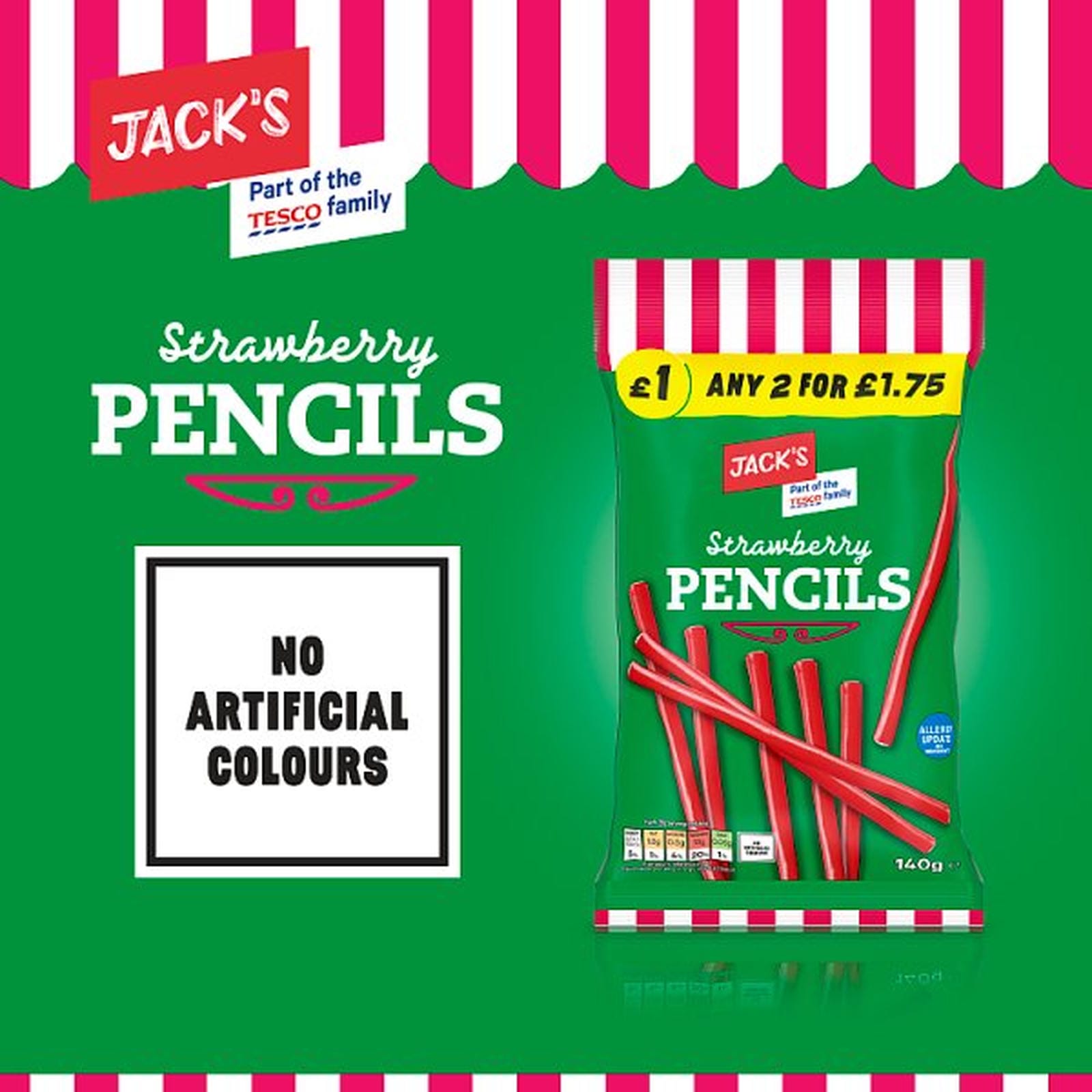 Jack's Strawberry Pencils 140g