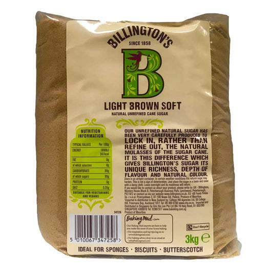 Billington's Light Brown Soft Natural Unrefined Cane Sugar 3kg – 4 x 3kg