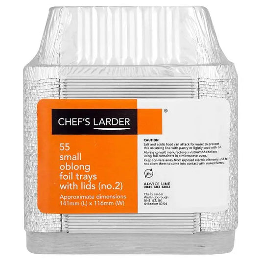 Chef's Larder 55 Small Oblong Foil Trays with Lids 141mm – 16 x 55pk
