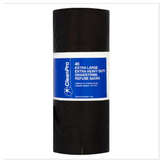 CleanPro 40 Extra Large Extra Heavy Duty Drawstring Refuse Sacks – 1 x 40s