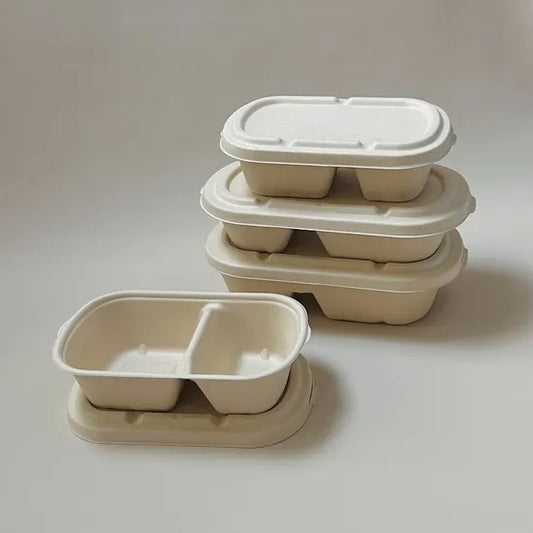 CaterPro 50 Bagasse Dual Compartment Food Boxes with Hinged Lids – 1 x 50 pk