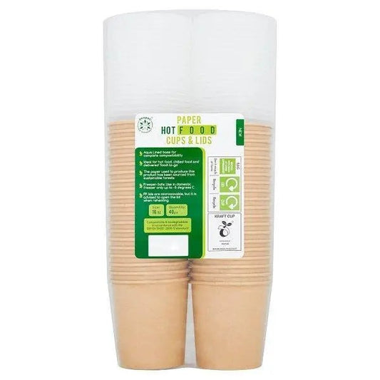 Ecopac 40 Paper Hot Food Cups & Lids – 1 x 40s