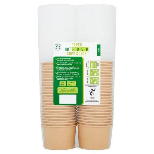 Ecopac 50 Paper Hot Food Cups & Lids – 1 x 50s