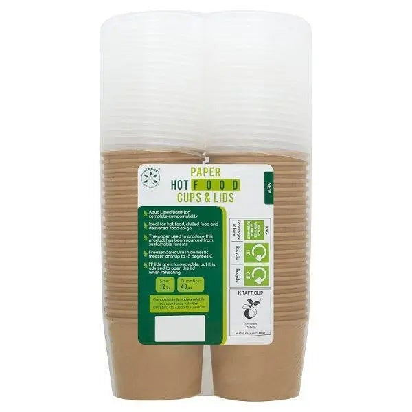 CaterPro Premium 40 Kraft Food Pots with Plastic PP Lids 340ml – 1 x 40s