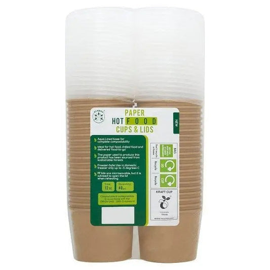 CaterPro Premium 40 Kraft Food Pots with Plastic PP Lids 340ml – 1 x 40s